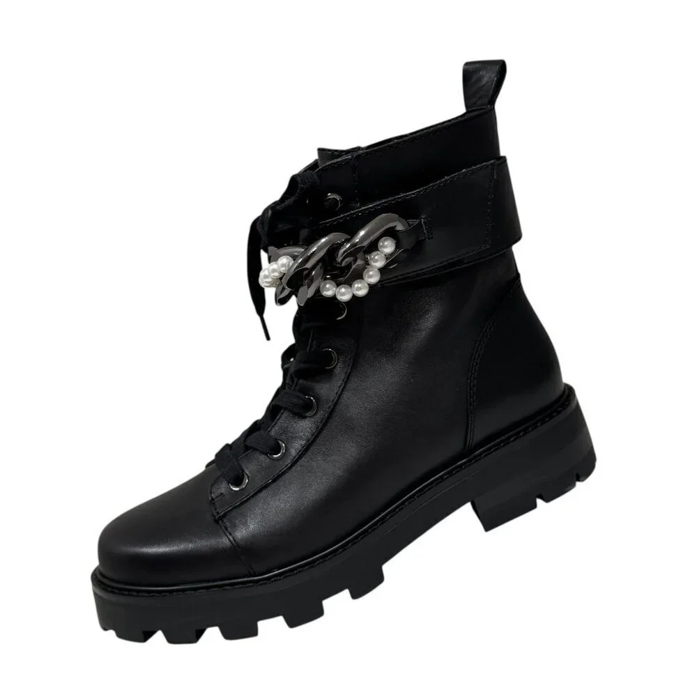 Karl Lagerfeld Women's Combat Boots  Maxi Chain Fem Size 8  NEW‎